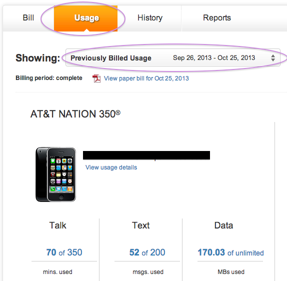 AT&T Usage by Statement Period